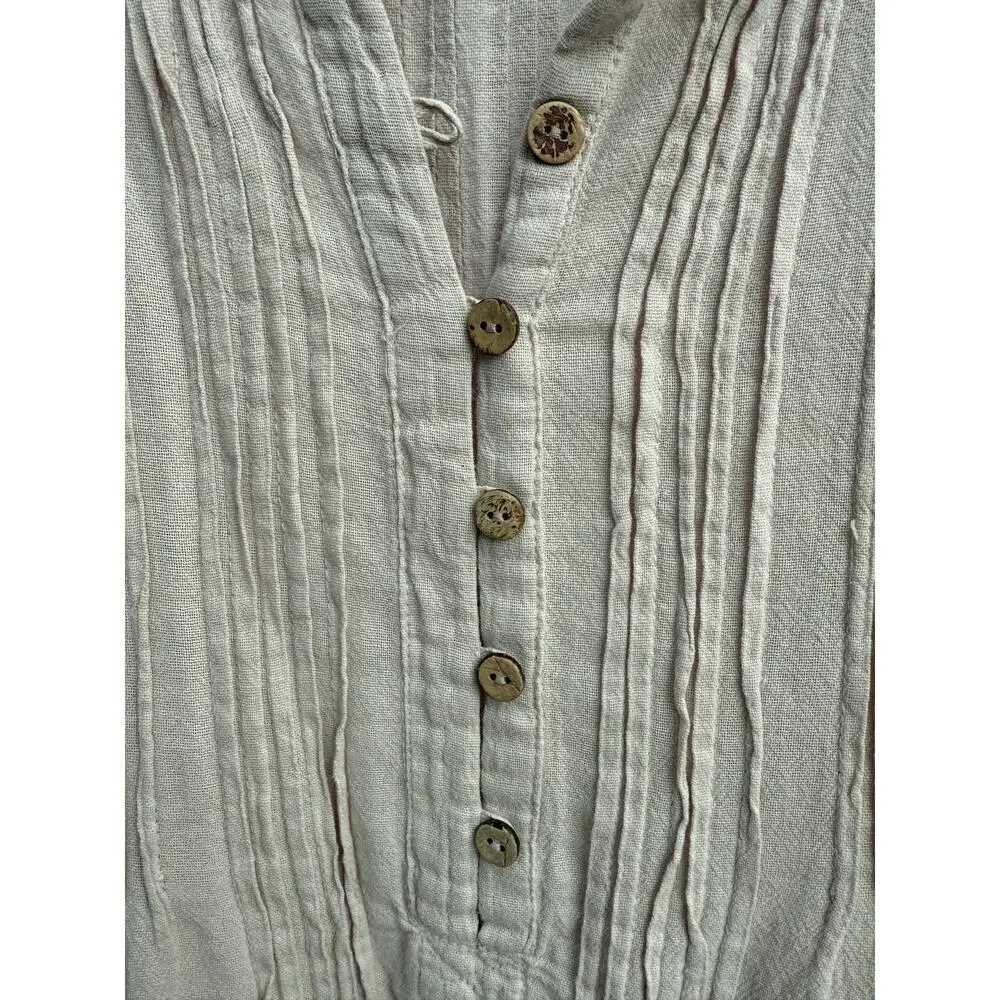 Blanco Suza Beige 100% Cotton Button Cover Up Beach Mini Dress
